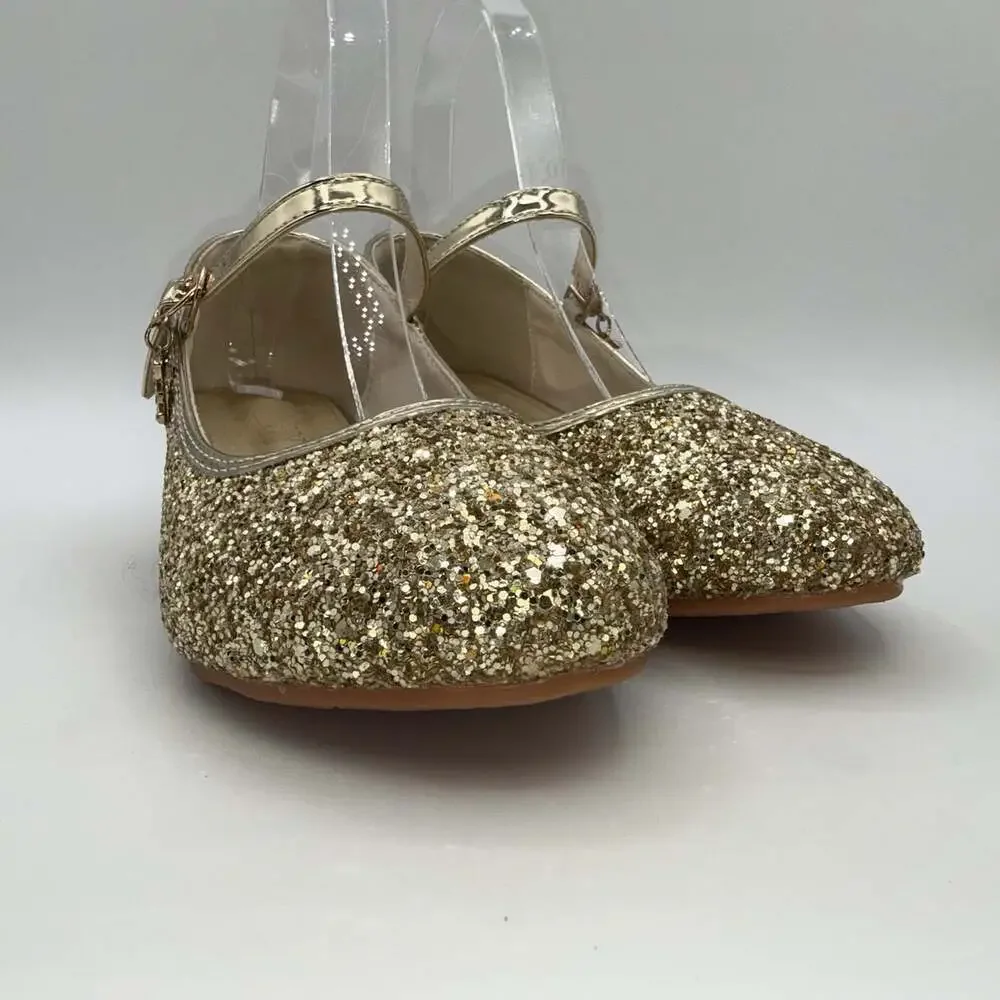 Gold Glitter Mary Jane Big Girls EU 37 Low Heel Dress Shoes Princess Party